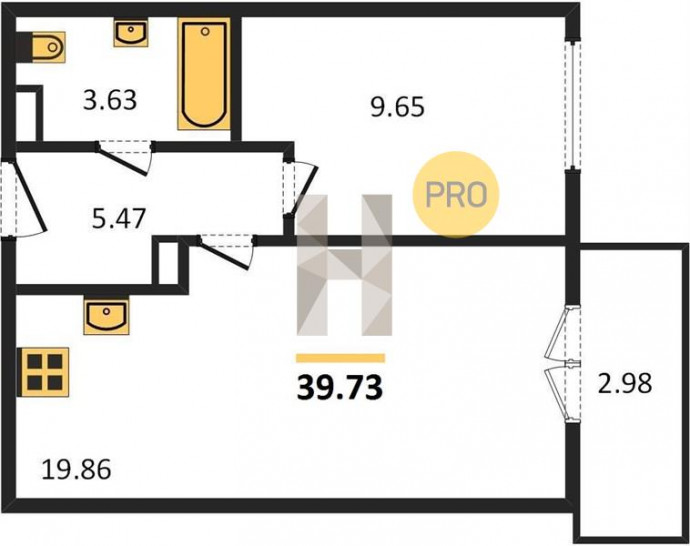 Однокомнатная квартира 39.73 м²