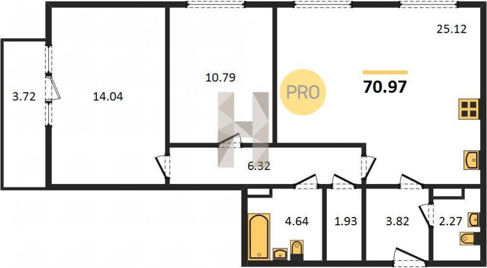 Двухкомнатная квартира 70.97 м²
